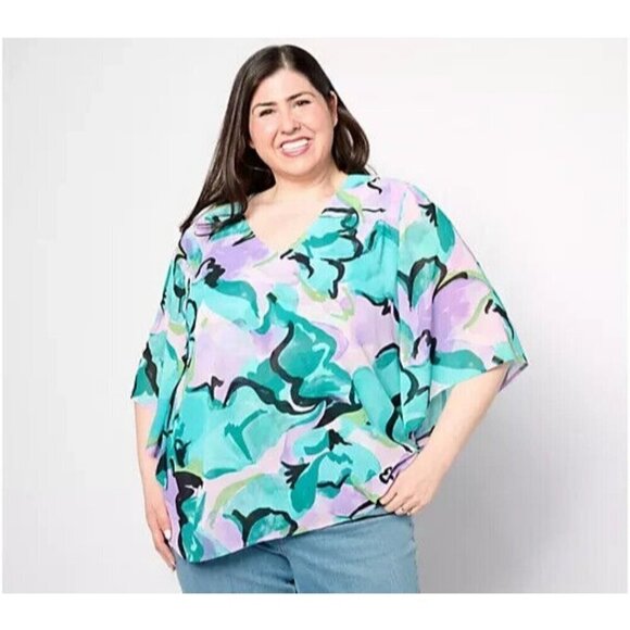 Belle by Kim Gravel Blooms at Brunch Double Chiffon Blouse Atlantis ,Small - Picture 1 of 1